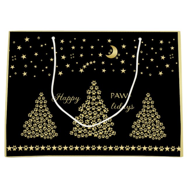 Bolsa De Regalo Grande Felices Pawlidays, árbol de navidad Gold brillante (Anverso)