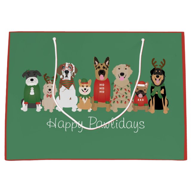 Bolsa De Regalo Grande Felices Pawlidays Perros Red Green (Anverso)