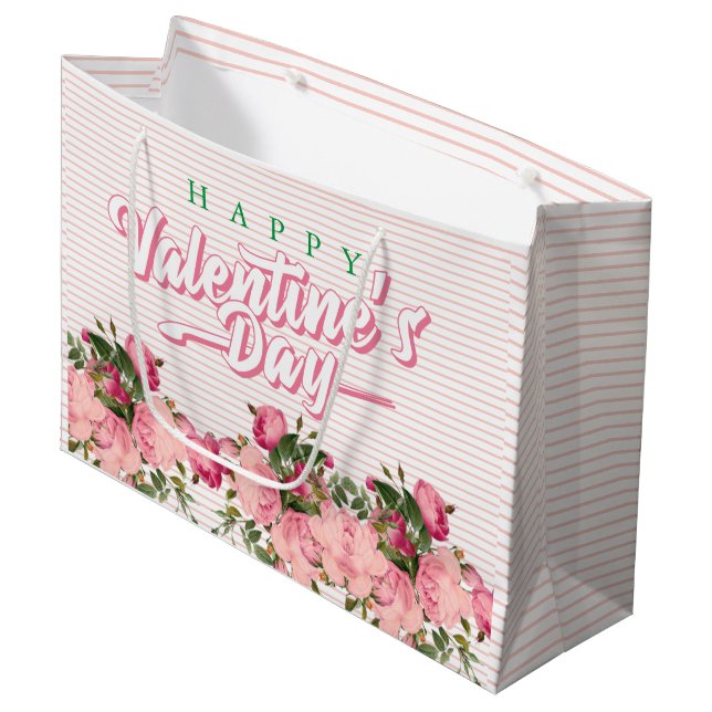 Bolsa De Regalo Grande Felices San Valentín con flores (Angulo Anverso)