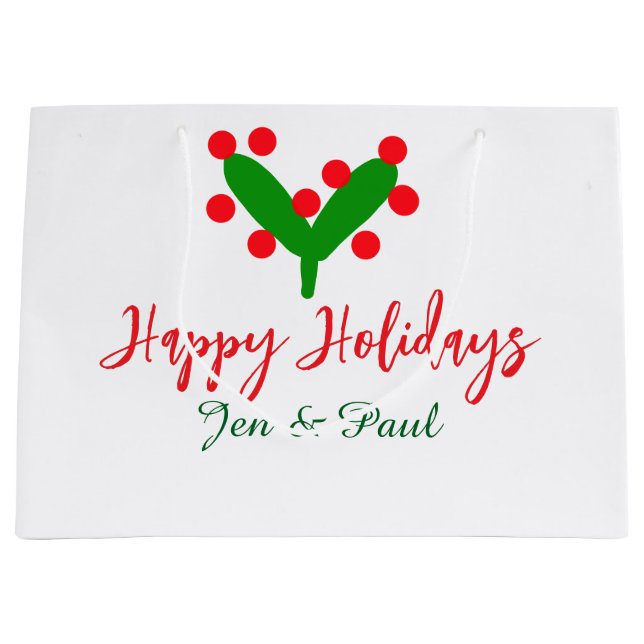 Bolsa De Regalo Grande Felices vacaciones verde pareja roja nombre hoja v (Anverso)