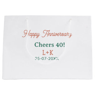 Bolsa De Regalo Grande Felicidades 40 feliz aniversario naranja verde nom