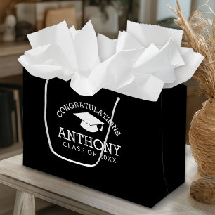 Bolsa De Regalo Grande Felicidades Graduado Cap negro