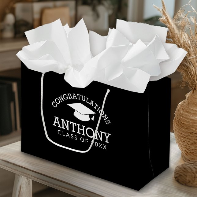 Bolsa De Regalo Grande Felicidades Graduado Cap negro (Custom Gift Bag)