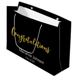 Bolsa De Regalo Grande Felicidades Graduado Nombre Negro Oro Blanco