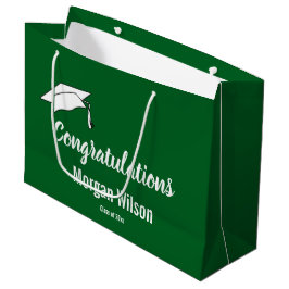 Bolsa De Regalo Grande Felicidades por el graduado Verde Oscuro y Blanco