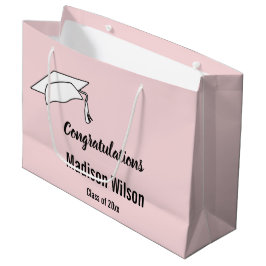Bolsa De Regalo Grande Felicidades por la graduación rosa pálido y negro