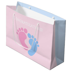 Bolsa De Regalo Grande Felicidades por los pies de bebé azules y rosados