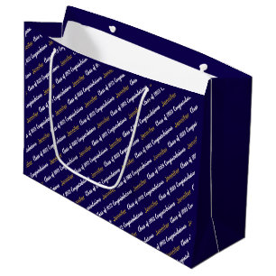 Bolsa De Regalo Grande Felicitaciones Clase de Oro Blanco Azul Oscuro de