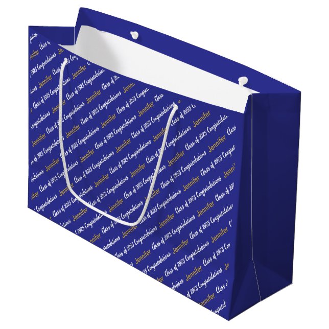 Bolsa De Regalo Grande Felicitaciones Deep Blue White Gold Class de 2025 (Angulo Anverso)