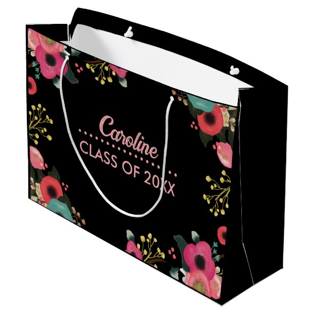Bolsa De Regalo Grande Felicitaciones Grad. Personalizado floral moderno (Angulo reverso)