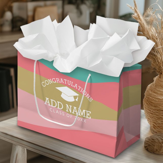 Bolsa De Regalo Grande Felicitaciones Graduado Cap Modern (Custom Gift Bag)