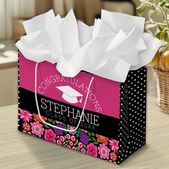 Bolsa De Regalo Grande Felicitaciones Graduate Girly Flowers Graduation (Custom Graduation Bag)