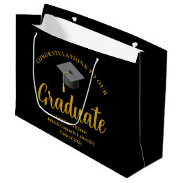 Bolsa De Regalo Grande Felicitaciones Graduate Gold Black Moda Personaliz