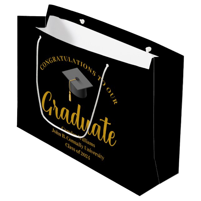 Bolsa De Regalo Grande Felicitaciones Graduate Gold Black Moda Personaliz (Angulo Anverso)