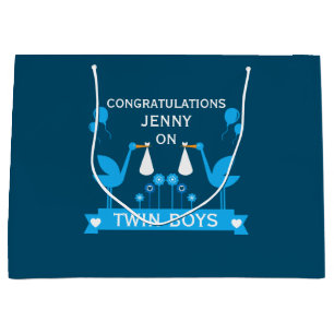 Bolsa De Regalo Grande Felicitaciones Stalk Delivery Twin Boy