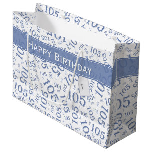 Bolsa De Regalo Grande Feliz 105º Nacimiento Patrón de números azul y bla