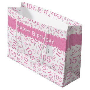Bolsa De Regalo Grande Feliz 105º Nacimiento Patrón de números rosa y bla