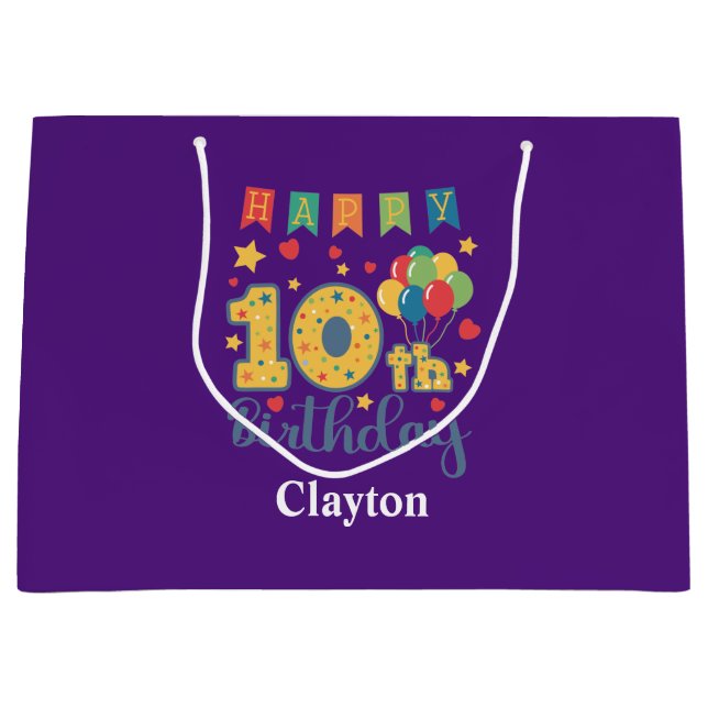 Bolsa de regalo grande feliz 10 de cumpleaños (Anverso)