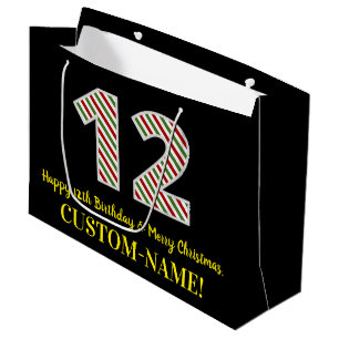Bolsa De Regalo Grande Feliz 12 cumpleaños y Feliz Navidad, nombre person