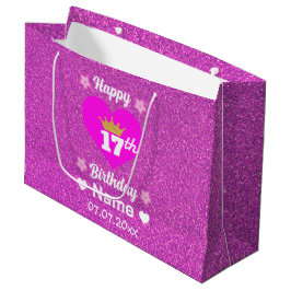 Bolsa De Regalo Grande Feliz 17 aniversario a Personalizado Purpurina Ros