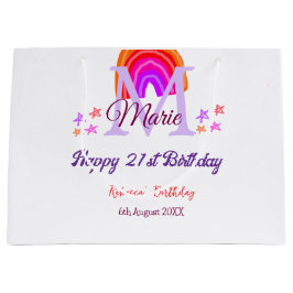 Bolsa De Regalo Grande Feliz 21 cumpleaños color rosa añadir nombre en ar