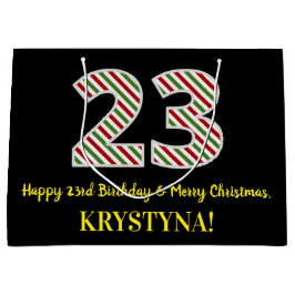 Bolsa De Regalo Grande Feliz 23 cumpleaños y Feliz Navidad, nombre person