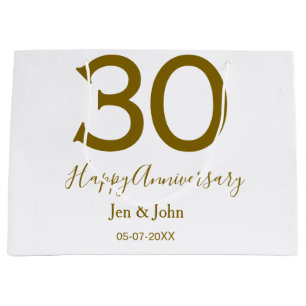 Bolsa De Regalo Grande Feliz 30 aniversario fecha de la cita dorada negri