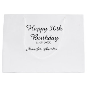 Bolsa De Regalo Grande Feliz 30 cumpleaños agregar fecha elegante simple