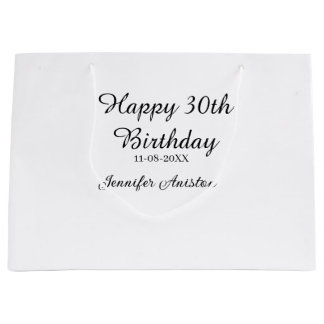 Bolsa De Regalo Grande Feliz 30 cumpleaños agregar fecha elegante simple