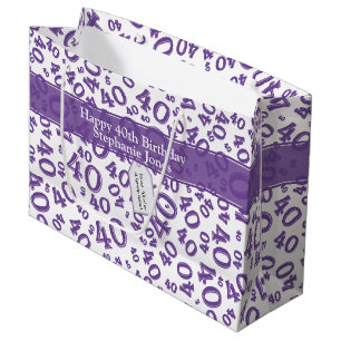 Bolsa De Regalo Grande Feliz 40.º Nacimiento Patrón de números Púrpura/Bl