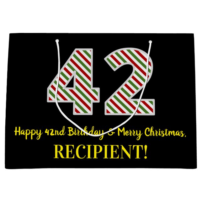 Bolsa De Regalo Grande Feliz 42º cumpleaños y Feliz Navidad, nombre perso (Anverso)