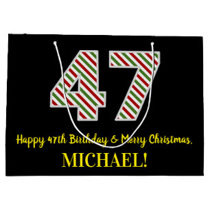 Bolsa De Regalo Grande Feliz 47º cumpleaños y Feliz Navidad, nombre perso