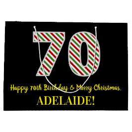 Bolsa De Regalo Grande Feliz 70 cumpleaños y Feliz Navidad, nombre person