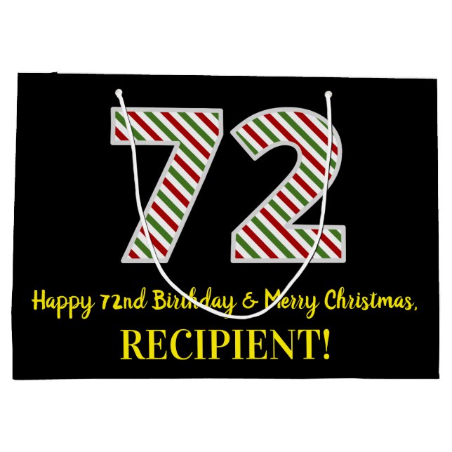 Bolsa De Regalo Grande Feliz 72 cumpleaños y Feliz Navidad, nombre person (Reverso)