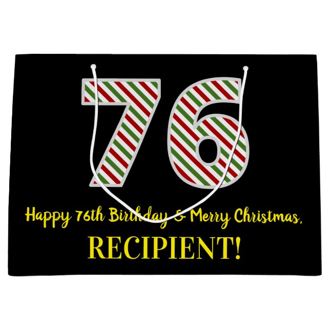 Bolsa De Regalo Grande Feliz 76º cumpleaños y Feliz Navidad, nombre perso (Anverso)