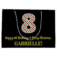 Feliz 8 cumpleaños y Feliz Navidad, nombre persona