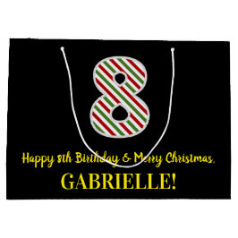 Bolsa De Regalo Grande Feliz 8 cumpleaños y Feliz Navidad, nombre persona