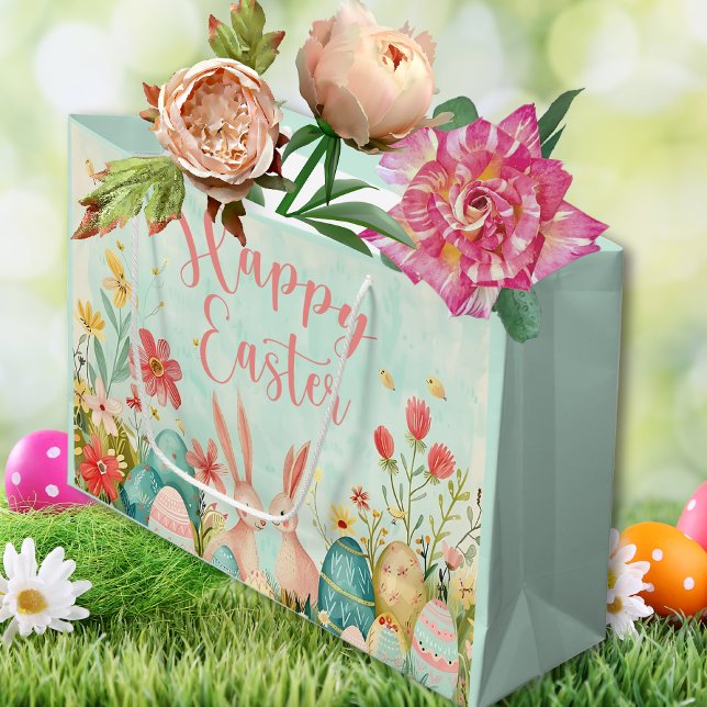 Bolsa De Regalo Grande Feliz Año Pascua (Happy Easter light green watercolor Large Gift Bag)