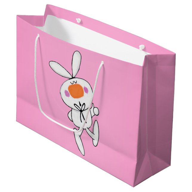 Bolsa De Regalo Grande Feliz baile lindo Personalizado conejo blanco (Angulo Anverso)