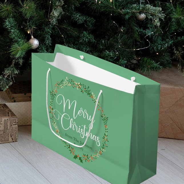 Bolsa De Regalo Grande Feliz Bonito navideña Mint Green Wreath Personaliz (Subido por el creador)