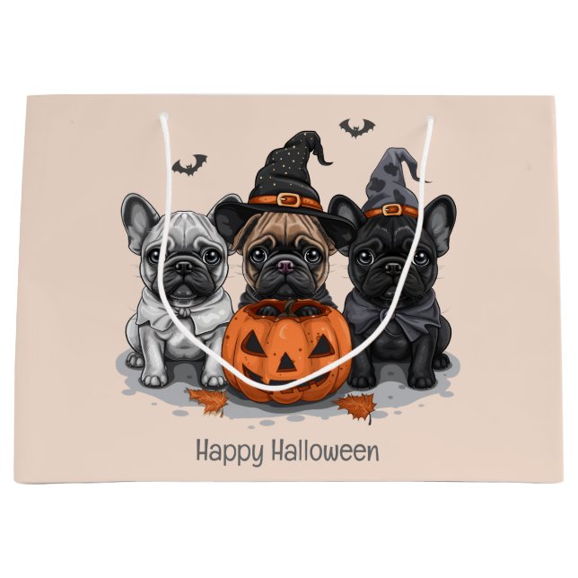 Bolsa De Regalo Grande Feliz Bulldog francés de Halloween (Anverso)