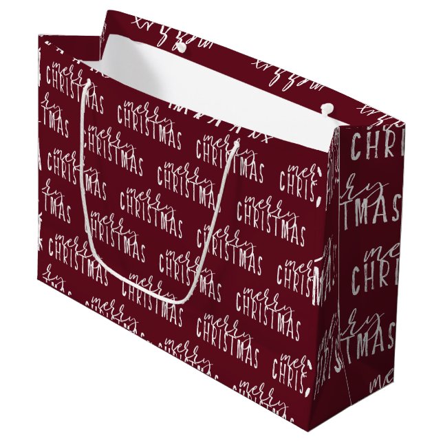 Bolsa De Regalo Grande Feliz caligrafía navideña Moda blanca roja festiva (Angulo Anverso)