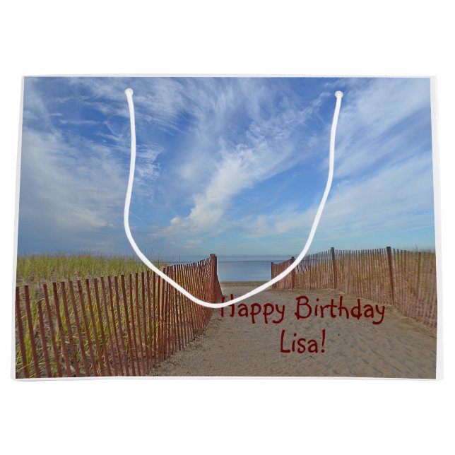 Bolsa De Regalo Grande Feliz Camino De Cumpleaños A La Playa (Anverso)