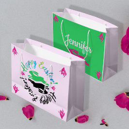 Bolsa De Regalo Grande Feliz Color de Pascua Rubor Pink Black Bunnies