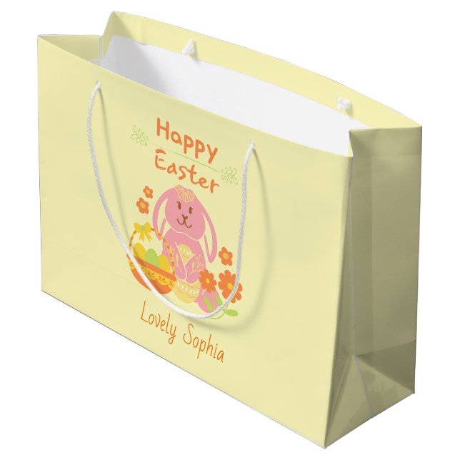 Bolsa De Regalo Grande Feliz conejo rosa de Pascua (Angulo reverso)