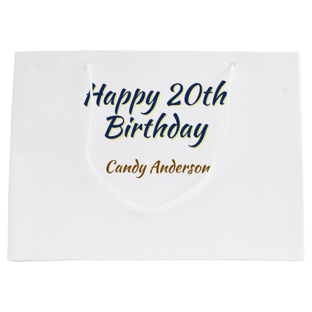 Bolsa De Regalo Grande feliz cumpleaños 20 azul amarillo simple minimalis (Anverso)