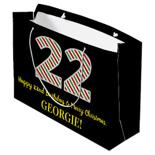 Bolsa De Regalo Grande Feliz cumpleaños 22 y Feliz Navidad, nombre person