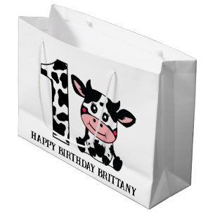 Bolsa De Regalo Grande Feliz cumpleaños agregar nombre granja vacas niños