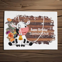 Feliz cumpleaños Baby Cow Rustic Big Gift Bag