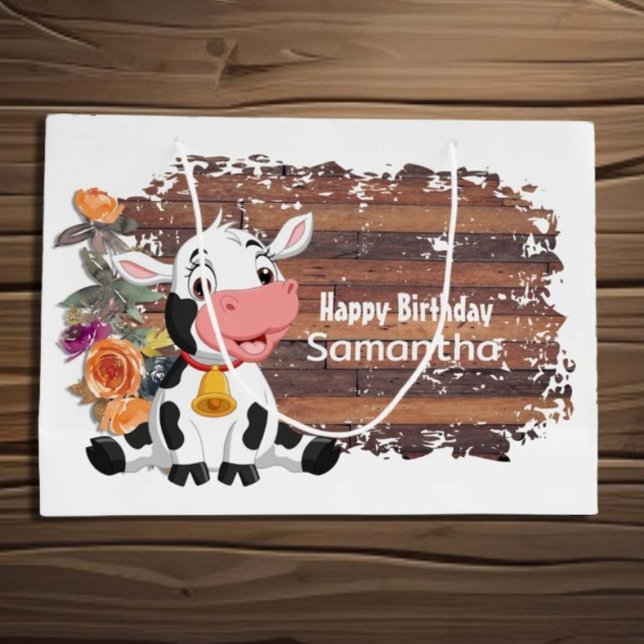 Bolsa De Regalo Grande Feliz cumpleaños Baby Cow Rustic Big Gift Bag (Subido por el creador)